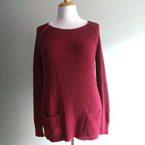 LOFT Tunic Sweater Maroon Metallic Shoulder detail